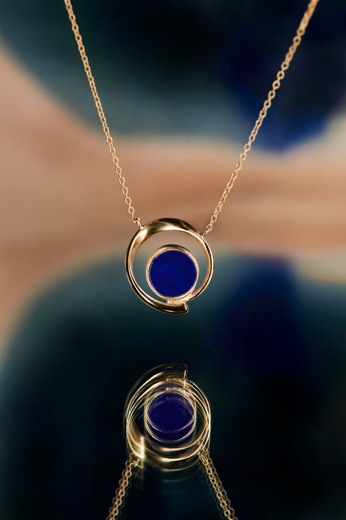 Collier Pendentif Perle Lapis Lazuli - Cordon Noir Rétro - Plaqué Argent - Parfait état Occasion