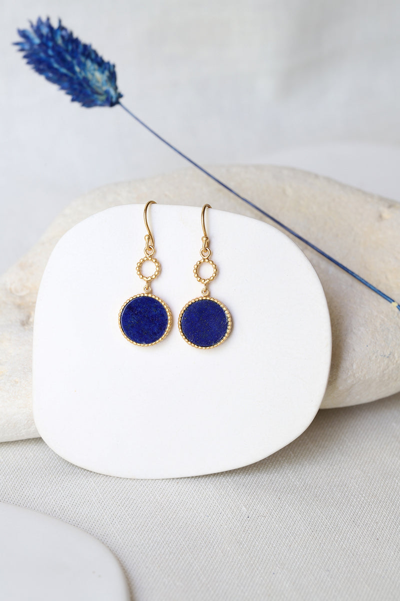 Boucles lapis-lazuli & argent massif, puces diamètre 1 cm Boucles lapis-lazuli & argent massif, puces diamètre 1 cm
